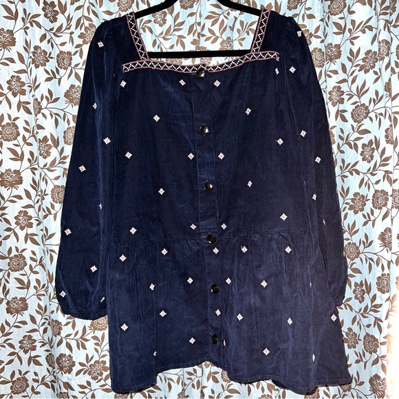 NWT Madewell Embroidered Corduroy Button Back Peplum Top Size 2XL - Picture 4 of 6